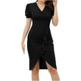 thumbnail image 2 of LOVZFMLL Women's Temperament Commuting OL Short Sleeve Dress Black XL, 2 of 3