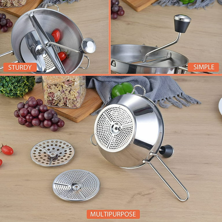 Stainless Steel Food Mill, Vegetable Mill Manual Food Grinder Dishwasher  Safe, Rotary Tomato Potato Mill Masher