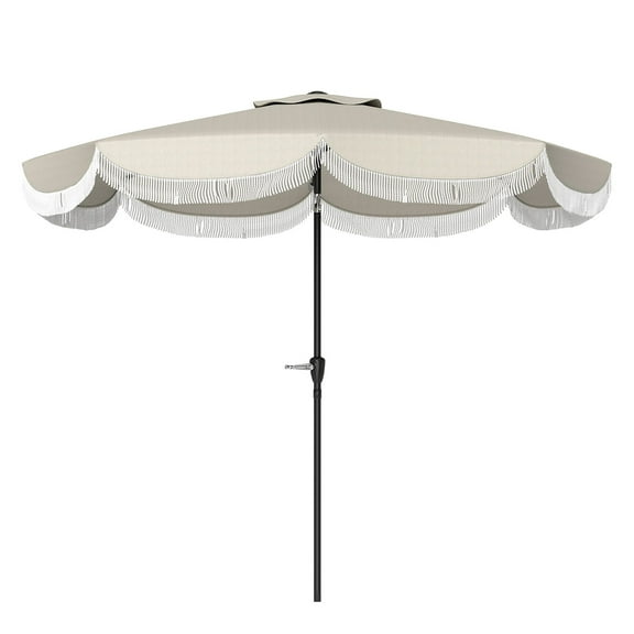 9FT Patio Umbrella, UPF 30  Outdoor Market Umbrella with Crank & Tilt - 8 Ribs Vented Deck Umbrella for Backyard, Lawn, Light Gray