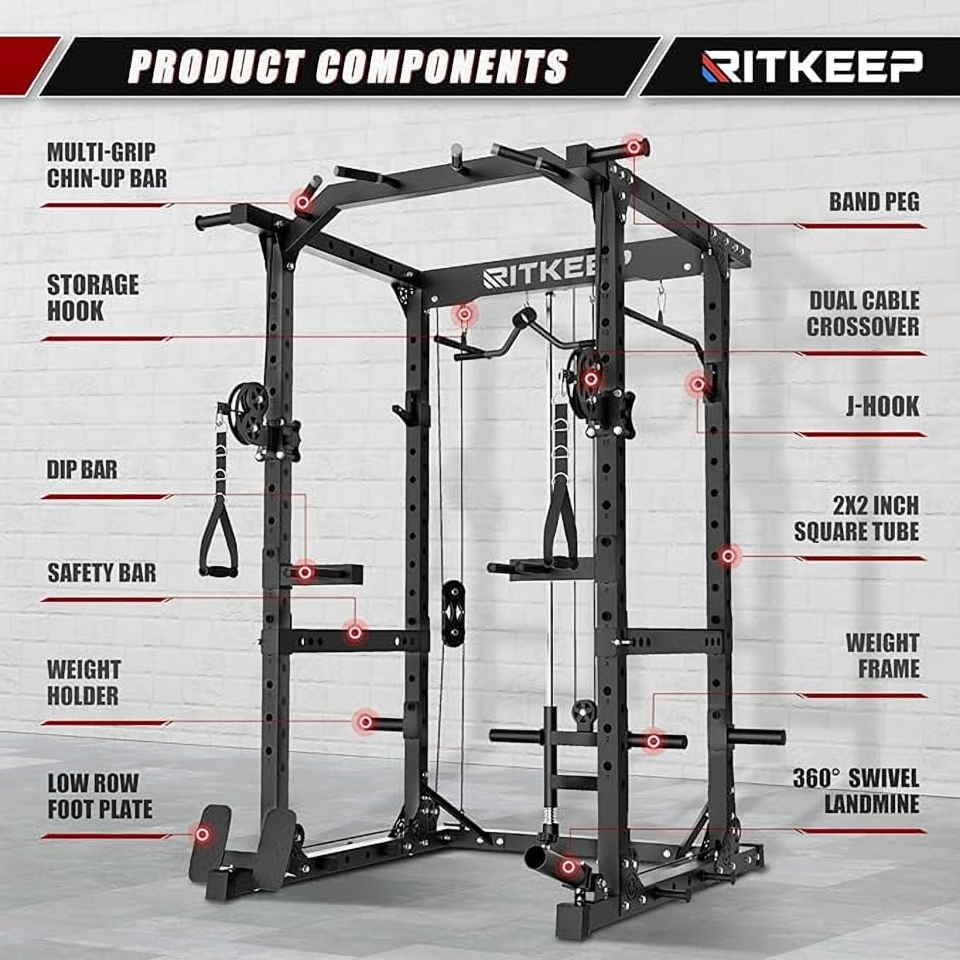 RitKeep M10 Power Cage for Home Strength Training, Workout Cable Machine with Incline Bench