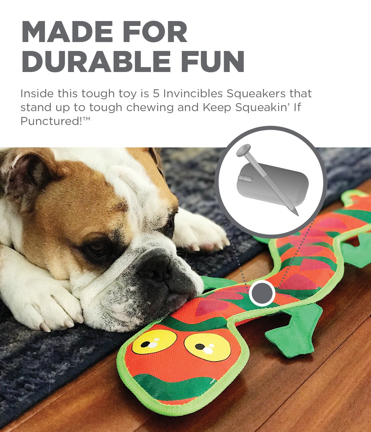 Outward Hound Fire Biterz Gecko Plush Interactive Dog Toy, Orange, Large