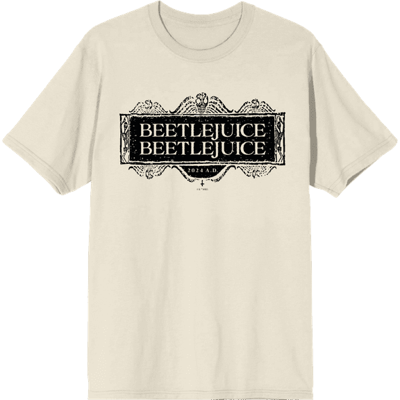 Beetlejuice Beetlejuice Black Sign Logo Adult Natural Crew Neck Short Sleeve Tee-XL