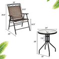 thumbnail image 5 of HAPPYGRILL 3 Pieces Patio Dining Set with Round Glass Table, Folding Chairs, Outdoor Chairs Table Set with Umbrella Hole for Garden Poolside Backyard, 5 of 7