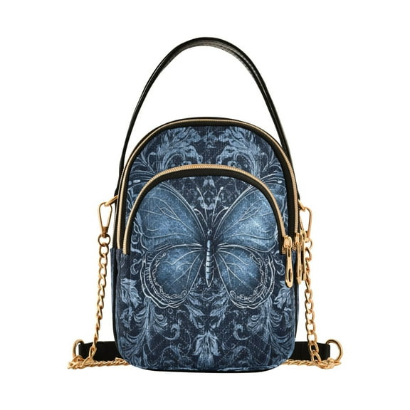 ALAZA Chain Crossbody Bags for Women Artistic Ethnic Butterfly Shoulder Handbag Phone Purse