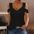 thumbnail image 2 of Charella Cotton Cold Shoulder Tops for Women Sexy Casual V Neck T Shirt Loose Fit Short Sleeve Summer Strappy Tunics (Medium, Black), 2 of 7