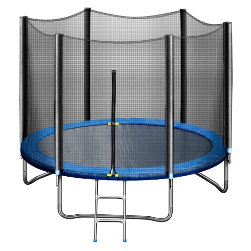 10Ft Recreational Trampoline With Safe Enclosure Net, Waterproof Jumping Mat,Simple Ladder,Max Weight Capacity 661 Lb For 3-4 Kids,Blue