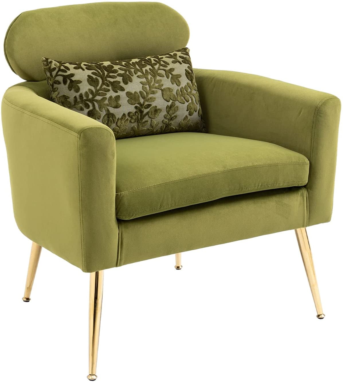 Velvet Accent Chair with Embroidered Pillow, Upholstered Tufted Lounge