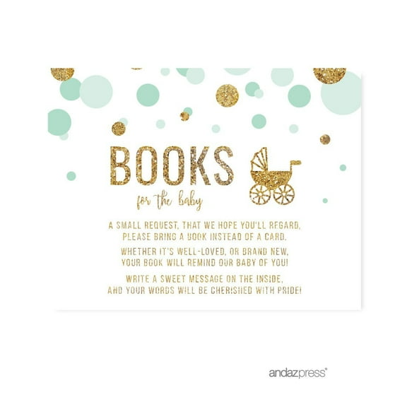 Books for Baby Request  Mint Green Gold Glitter Baby Shower Games, 20-Pack