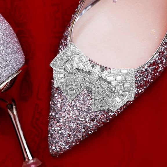 FRCOLOR 2pcs Rhinestone Bow Shoe Clips Bow Shoe Buckle Decorative Bow Clips For Shoes Elegant Removable Crystal Shoe Charms For Women Girls