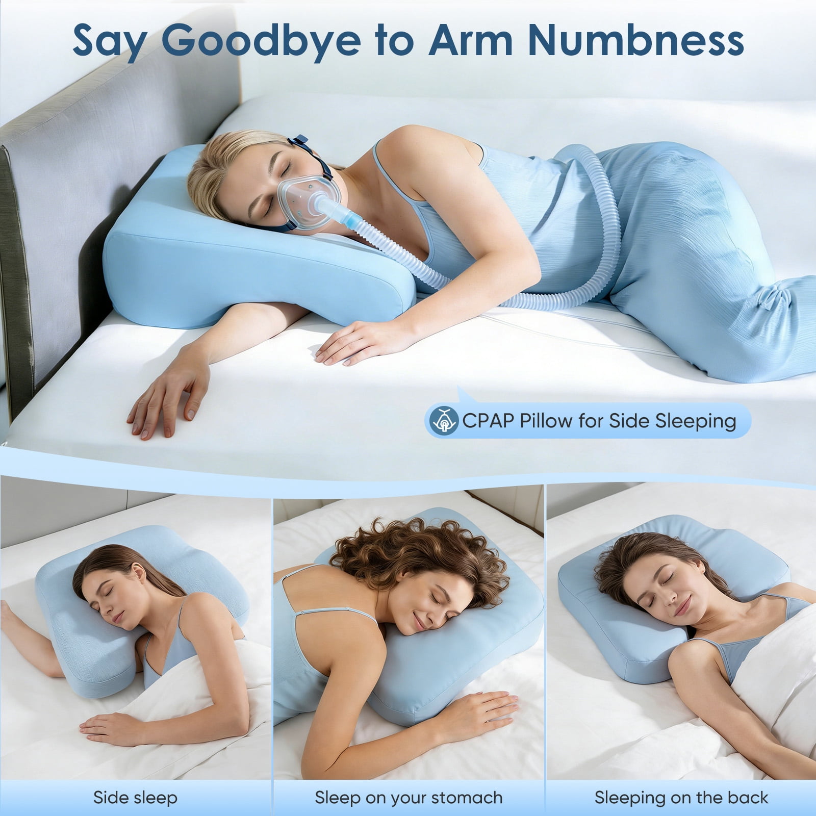 AMTPM Side Sleeper Pillow with Blue , 2 in 1 Shoulder Relief for Rotator Cuff Pain, Memory Foam Pillow for Adults Side, Back and Stomach