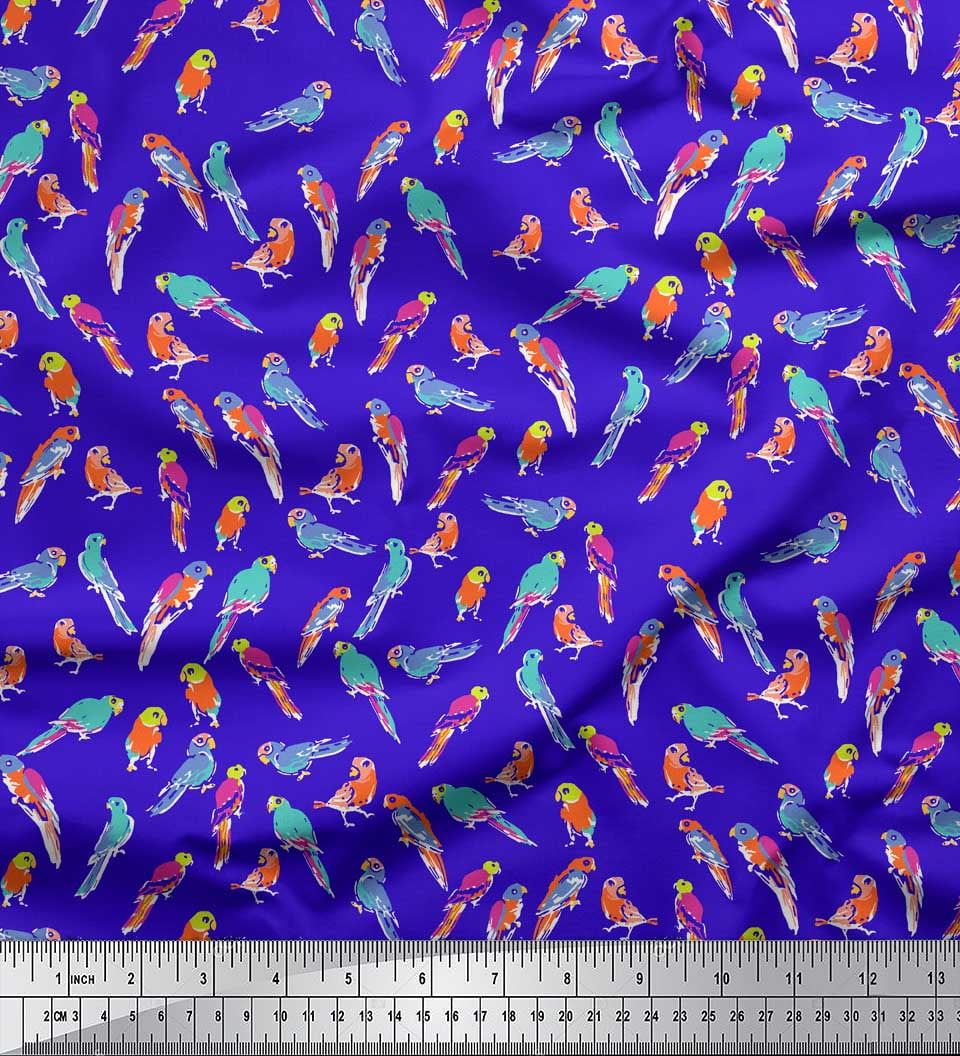 Soimoi Blue Cotton Jersey Fabric Parrots Watercolor Print Fabric by ...