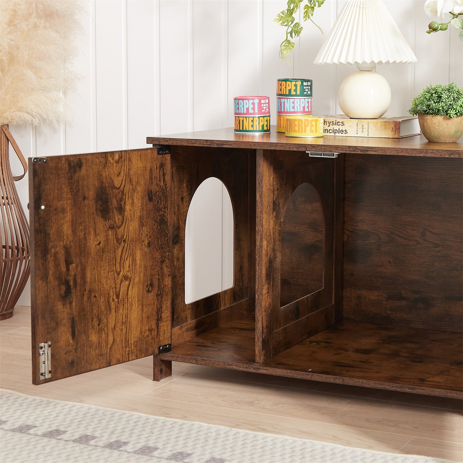 Pefilos 31" Wooden Cat Litter Box Enclosure Tabletop for Nightstand, Litter Box Hidden Cat House, Brown Pefilos 31" Wooden Cat Litter Box Enclosure Tabletop for Nightstand, Litter Box Hidden Cat House, Brown