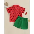 thumbnail image 6 of Qmyliery Toddler Baby Boy Summer Outfits Watermelon Pattern Button Down Turn Down Collar Short Sleeve Shirt with Shorts 2 Pcs Set 6 12 18 24 Months 3 4 Years, 6 of 9