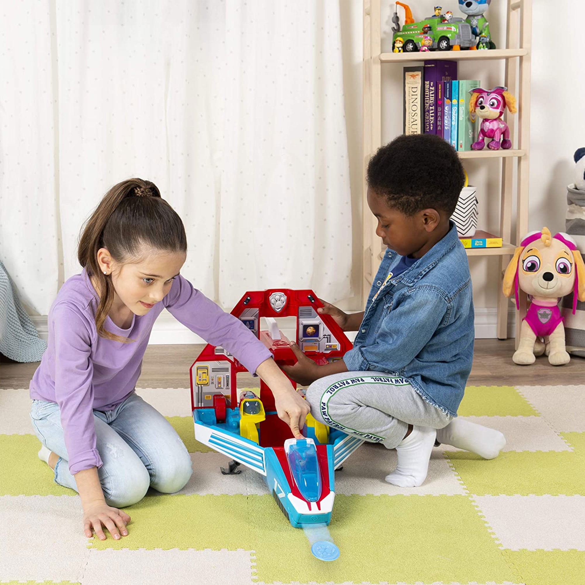 Paw Patrol Rescue Playset Super Paws 2 in 1 Transforming Mighty Pups Jet Command Center with Action Figures and Lights Walmart
