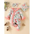 thumbnail image 2 of Infant Baby Girls 3 Piece Outfits Floral Long Sleeves Ruffle Romper and Cute Headband Hat, 2 of 8