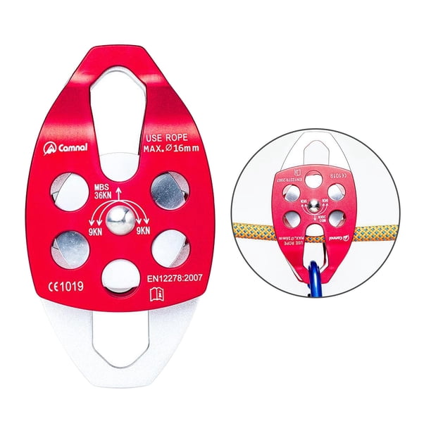 Rodamiento De Polea De Escalada Doble Shamjiam 36KN Para Arbolista De Escalada De Cuerda De 16 mm Rojo