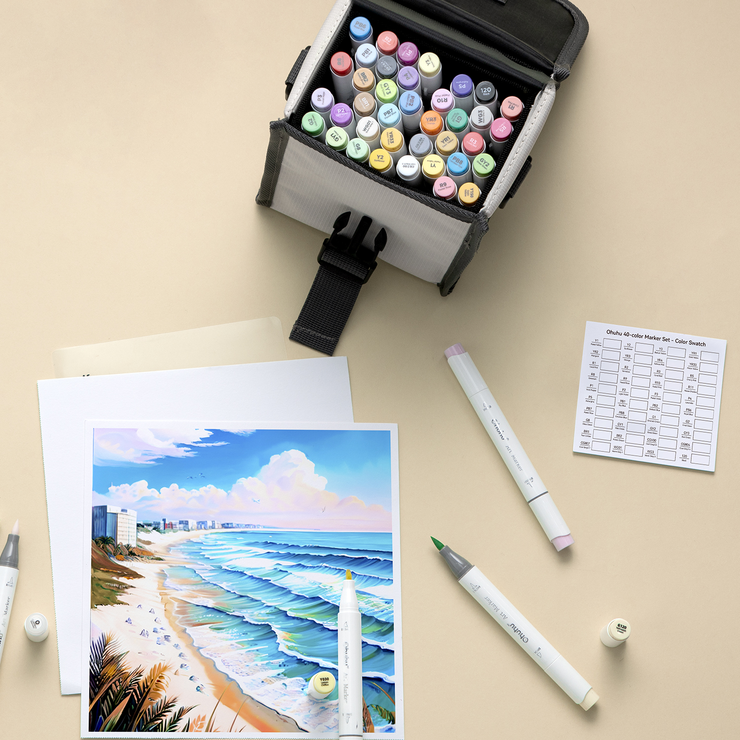 Ohuhu 40 Unique Color Dual-Tip Art Markers Set photo 6