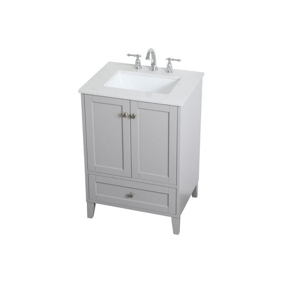 Bathroom Vanity 24 Inch Grey, Modern Vanity with Marble Countertop & Sink
