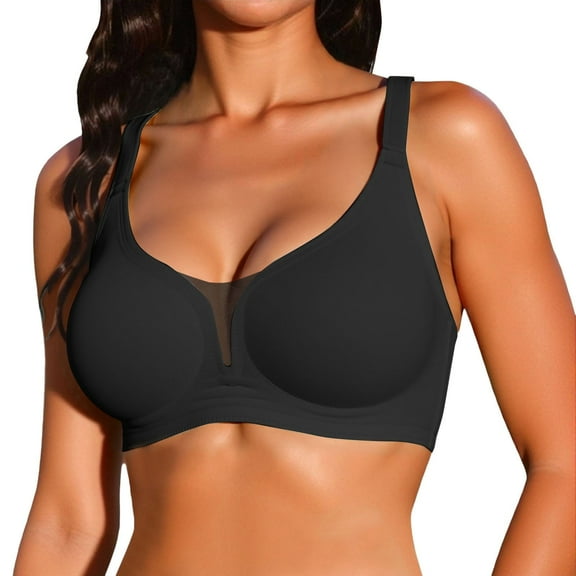 Arlun,Women's Wireless Push up Bras Wire-Free Comfort Smooth Seamless T-Shirt Bra No Underwire Backless Bras Mesh Lace Splicing Breathable Everyday Bralettes Black XL