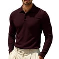 thumbnail image 3 of GrmtClth Mens Collared Long Sleeve Knit Polo Shirts Solid Multi Color Options Waffle Texture Button Front Lightweight Daily Leisure Tops Wine 6XL, 3 of 6