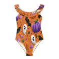 thumbnail image 3 of Girls Ruffle One Piece Swimsuit, Stretchy Fabric for Beach & Pool Activities Fun Halloween-themed Pattern, 3 of 8