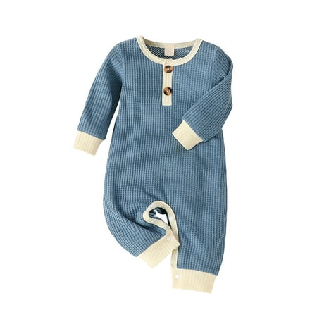 

luethbiezx Newborn Unisex Romper Splicing Color Henley Neck Knitted Rompers with Buttons Jumpsuit