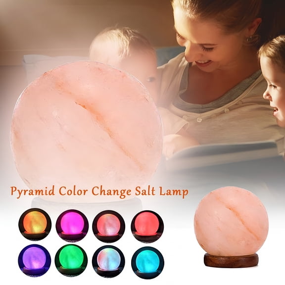 HIBIBUD 2026 New Himalayan Ball Shape Mini Usb Salt Lamp 7 Color Changing Led Hand Crafted/Carved Rock Salt Night Light,Crystal Rock Salt From Himalayan Mountains; Premium Wood Base,Usb Cable
