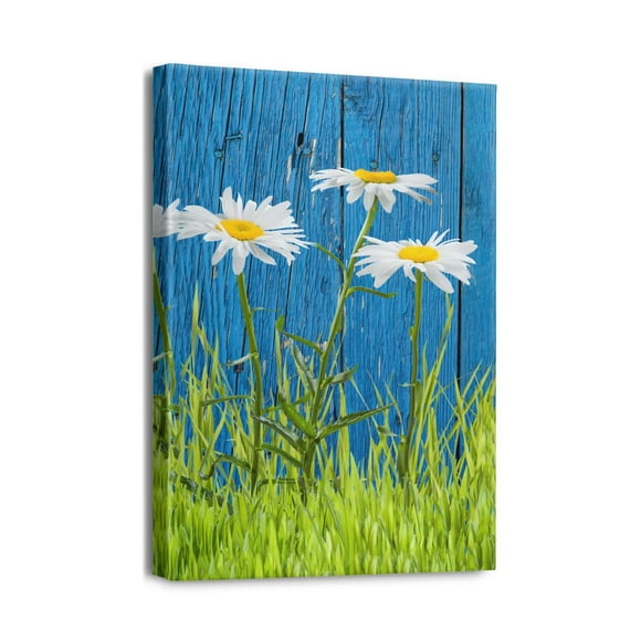 Farmhouse Daisy Green White Wall Art Bathroom Pictures Wall Decor Canvas Painting Prints Artwork for Bathroom Office Bedroom 12"x16"