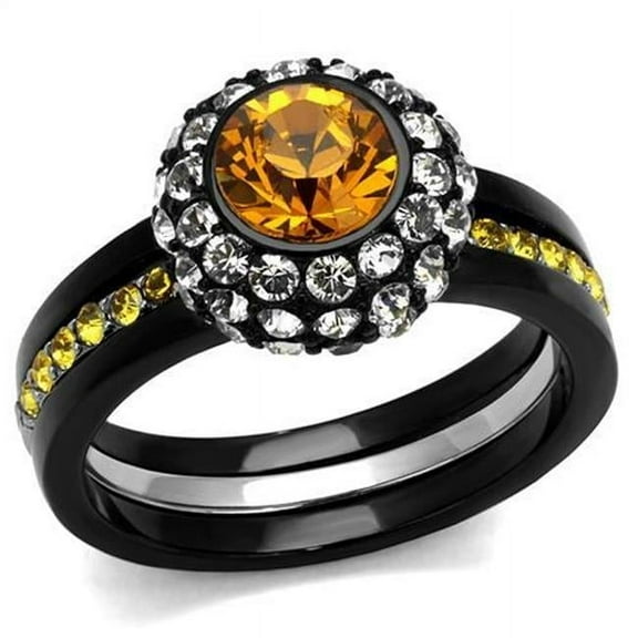 Alamode TK2783-7 Women Two-Tone IP Black Stainless Steel Ring with Top Grade Crystal in Topaz - Size 7