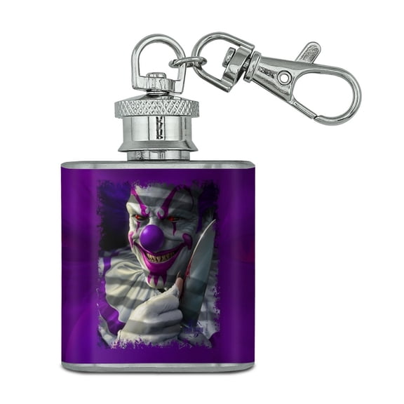 Mischief the Evil Purple Clown Stainless Steel 1oz Mini Flask Key Chain