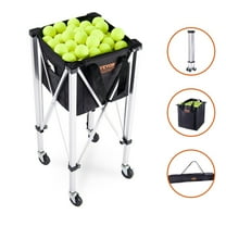 150-Ball Tennis Hopper Cart - Lightweight Foldable Aluminum Basket with Wheels, Removable Mesh Bag & Carry Case for Practice
