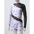 thumbnail image 4 of MSemis Big Girls Long Sleeve Floral Mesh Biketard Short Athletic Jumpsuit Gymnastics Leotard Colorful Blue 16, 4 of 6