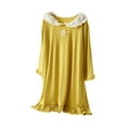 thumbnail image 2 of BRGZLK Kids Girls Modal Nightdress Cute Lace Midi Nightgown Long Sleeve Round Neck Casual Comfortable Sleep Dress Yellow 14-15 Years, 2 of 3