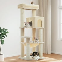 PEQULTI 58" Large Cat Tree with Spacious Hammock and Huge Condo Cat Tower for Indoor Cats Beige