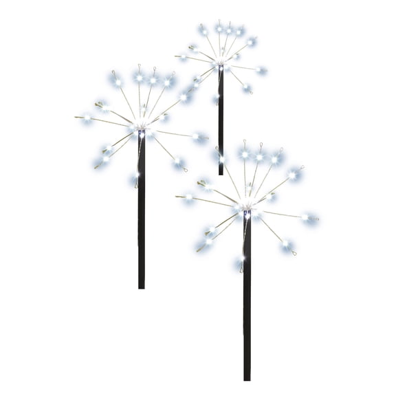 Outdoor Solar-Powered LED 8-Function Starburst Christmas Pathway Lights, Cool White, Set of 3, by Holiday Time