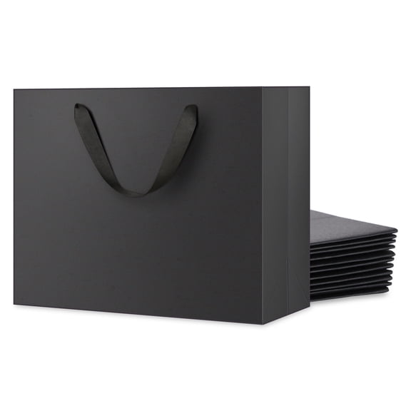 BAKIPACK 12 Pack Black Gift Bags, Large Gift Bags with Handles for Birthday, Wedding, 13x5x10 inches