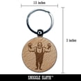 thumbnail image 2 of Buff Strong Bald Circus Man with Mustache Round Keychain Charm Tag - Engraved Wood, 2 of 6