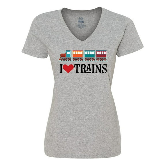 Inktastic I Love Trains Women's V-Neck T-Shirt