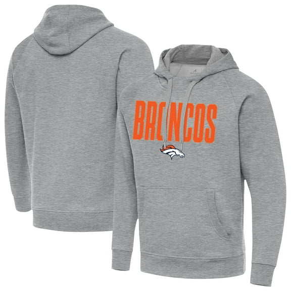 Men's Antigua Heather Gray Denver Broncos Victory Hoodie
