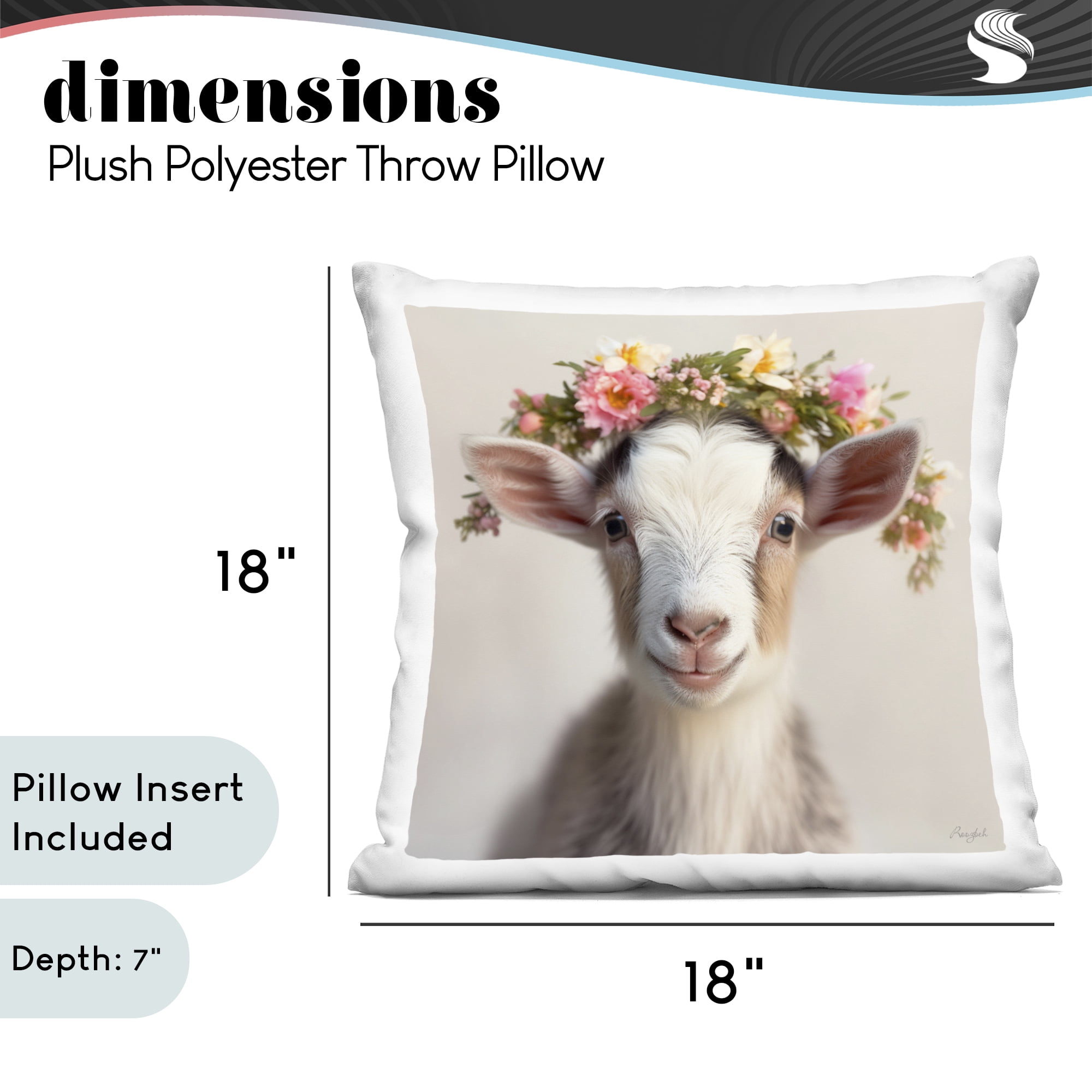 Stupell Industries Flower Crowned Goat Decorative Printed Throw Pillow, design by Roozbeh