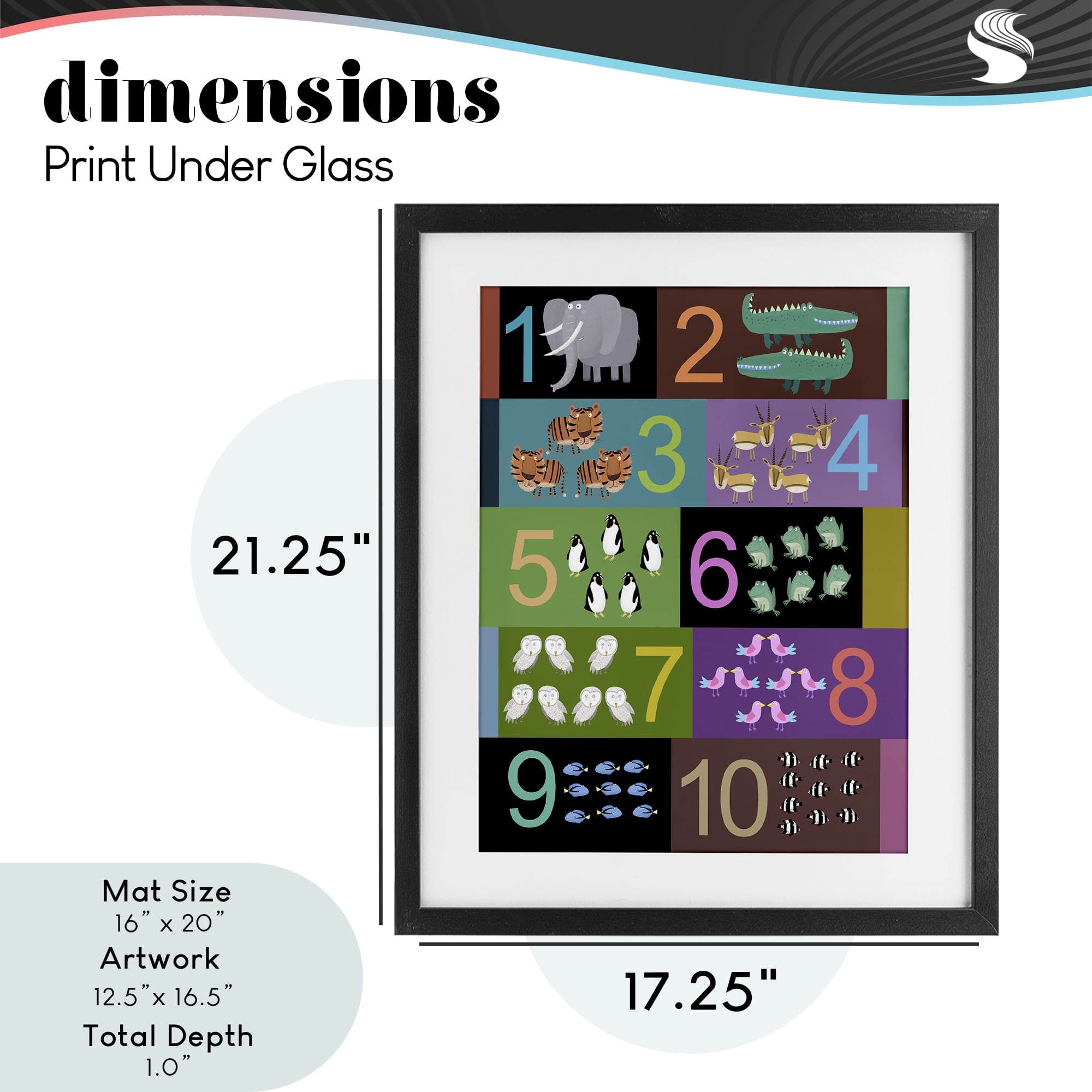 Blocked Kid's Educational Counting Black Framed Print Under Glass, design by Carla Daly
