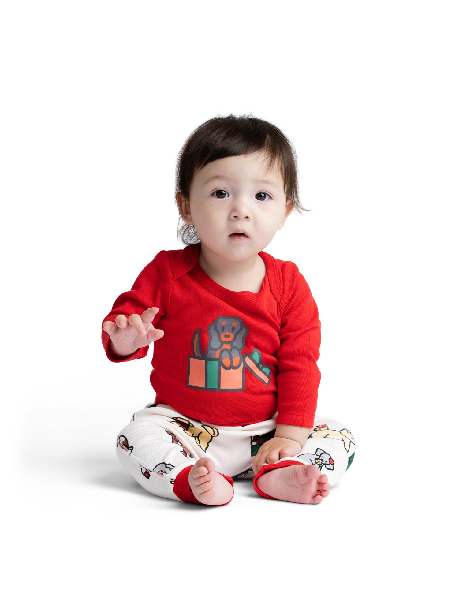M+A by Monica + Andy Christmas Organic Cotton Gender Neutral First Moves Bodysuit + Groove Pant + Bib Set, Sizes Newborn -24 Months