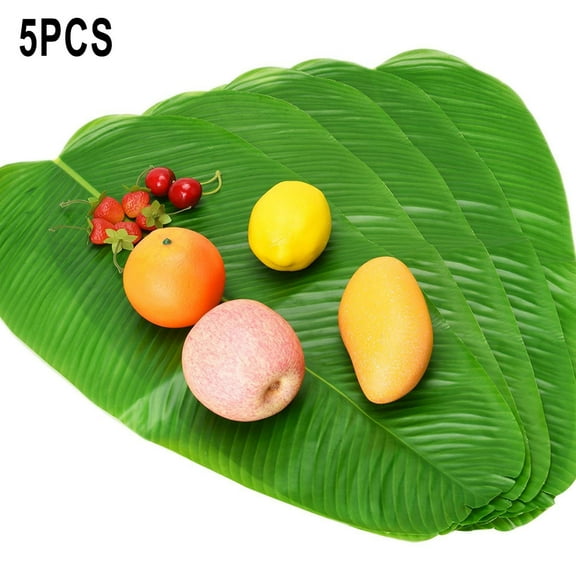 5PCS Large Artificial Banana Leaves Faux Tropical Leaves for Hawaiian Luau Party