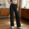 thumbnail image 2 of Women's Soft Fabric Straight Leg Pants with Pockets, Mid Elastic Waist Drawstring, Lightweight Comfortable, Casual Lounge Pants for Summer Beach Work, Womens Pants | UKHCCC,Black S, 2 of 7
