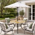 thumbnail image 2 of Round Outdoor Tablecloth with Umbrella Hole and Zipper, Yellow Orange Coastal Coral Tablecloth with Elastic Waterproof, Summer Nautical Sea Beach Ocean Patio Table Covers for 55" - 60" Pool Tables, 2 of 9