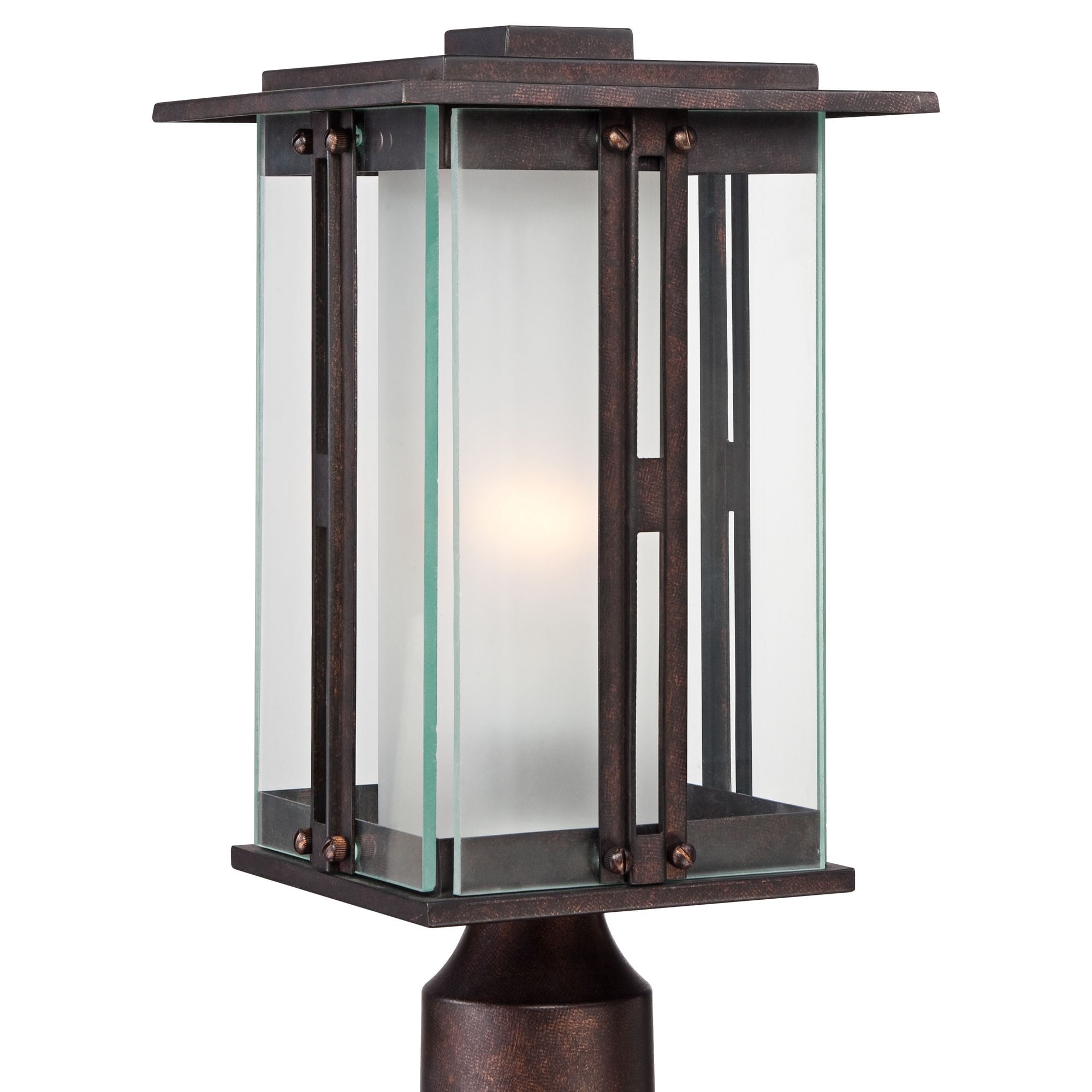 Franklin Iron Works Rustic Industrial Outdoor Post Light with Pier Mount Bronze Metal 15 3/4" Clear Frosted Glass for Exterior Deck House Porch Yard