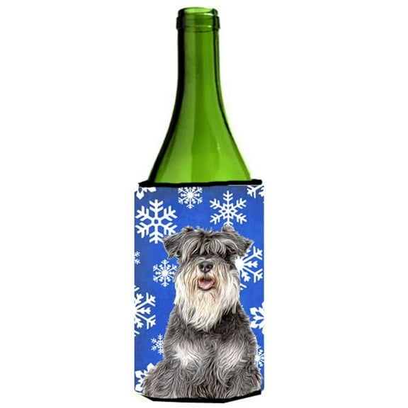 Winter Snowflakes Holiday Schnauzer Wine bottle sleeve Hugger