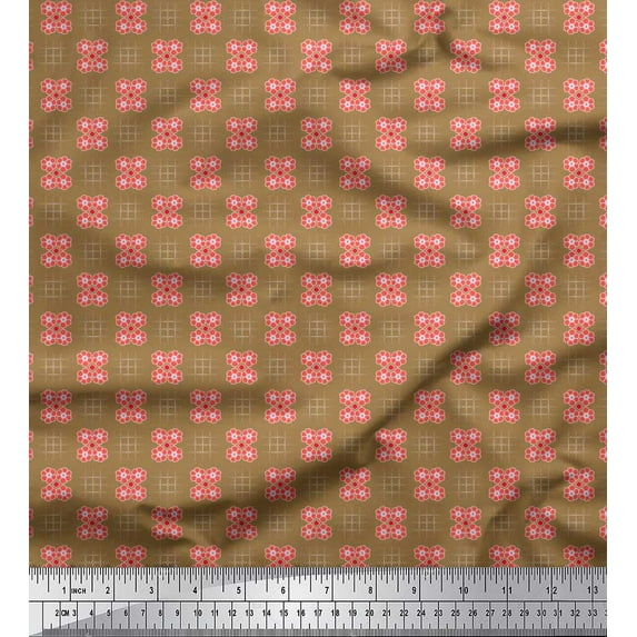 Soimoi Cotton Poplin Fabric Dotted Check & Floral Artistic Printed Craft Fabric by the Yard 42 Inch Wide