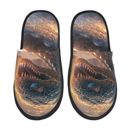Balery Mythical Serpent Mountain Sunrise Slient Indoor Furry Fleece Comfort House Shoes Soft Non-Slip Home Shoes Cotton slippers House Slippers-- Large