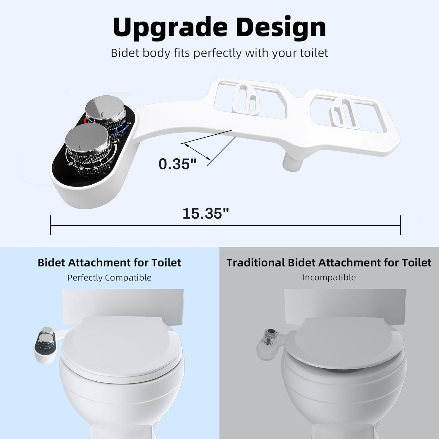Behome Bidet Attachment for Toilet, Non-Electric Bidet Attachment for Toilet Seat, Easy Install Bidet Toilet Seat Attachment with Adjustable Water Pressure/ Temperature Switch